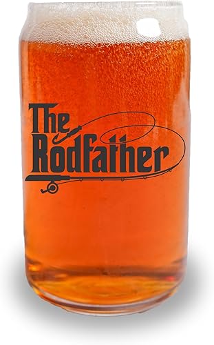 Miniatura 22 de Blue Ridge Mountain Gifts - Can Shaped Glass American Flag Fishing Rod Design 16 oz Glass Gift for Dad or Husband Fun Design Unique Drinking Glass