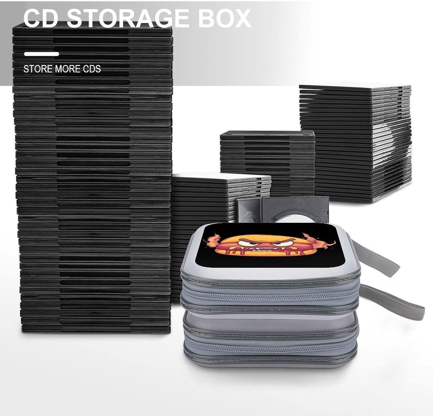 Angry Hot Dog Hamburger Protective CD Case Storage Rack 40 Capacity DVD Holder Organizer Car Travel