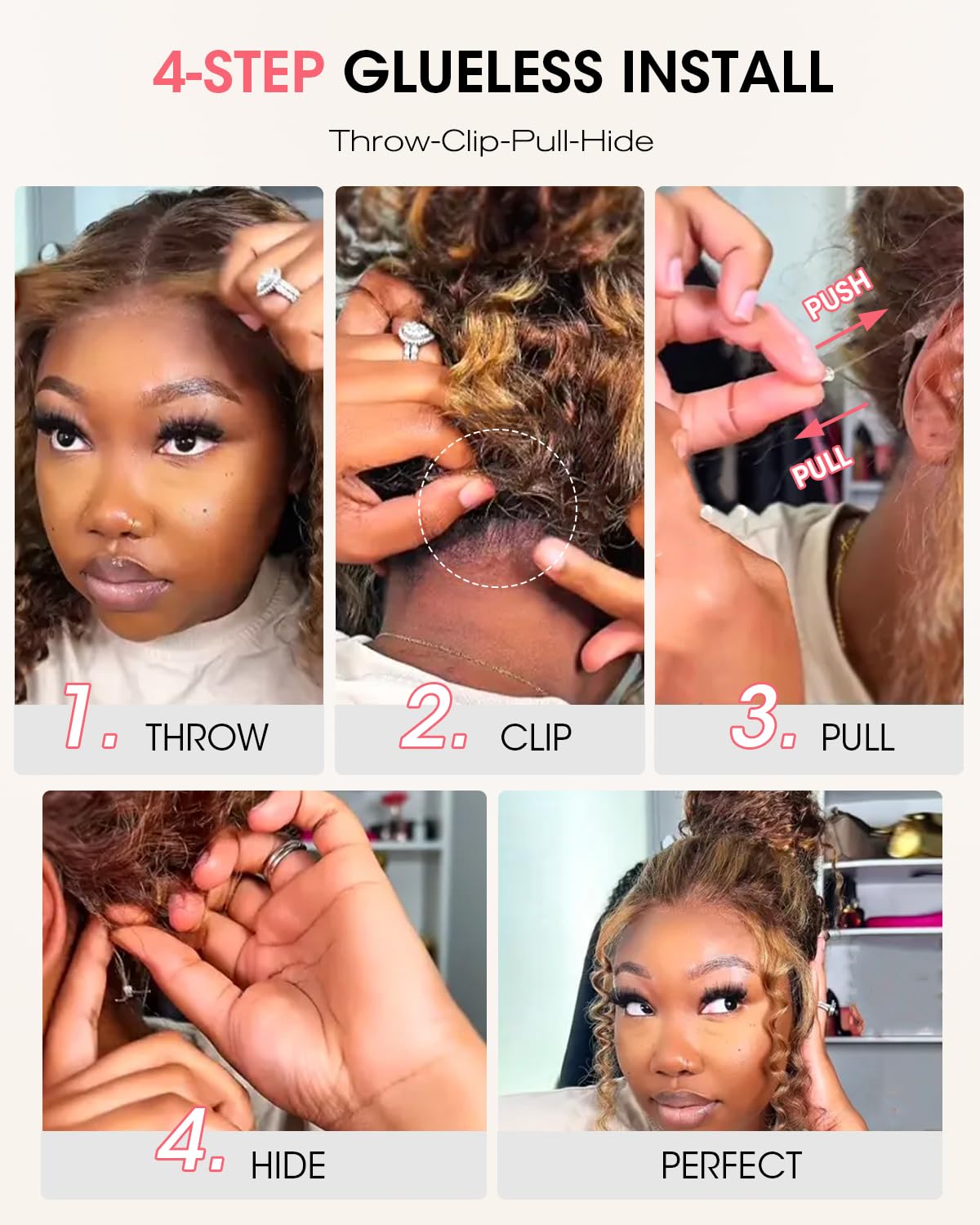 Highlight Ombre Hidden Strap Deep Wave 360 Gluless Full Lace Front Wigs Human Hair Pre Plucked 4/27 Honey Blonde 200 Density Curly Hd Lace Wigs Human Hair with Drawstring (Highlight 360 Wig, 24 Inch)