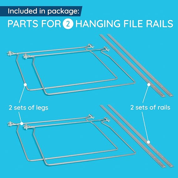 Blue Summit Supplies Hanging File Bars, Letter Size, Steel, Set of 2 | 13 x 17.5 in steel file cabinet rails and hanging file folder frame, trim to fit, for filing cabinets and desks