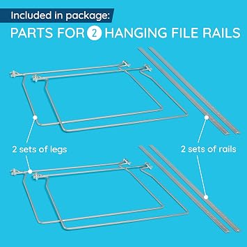 Blue Summit Supplies Hanging File Bars, Letter Size, Steel, Set of 2 | 13 x 17.5 in steel file cabinet rails and hanging file folder frame, trim to fit, for filing cabinets and desks