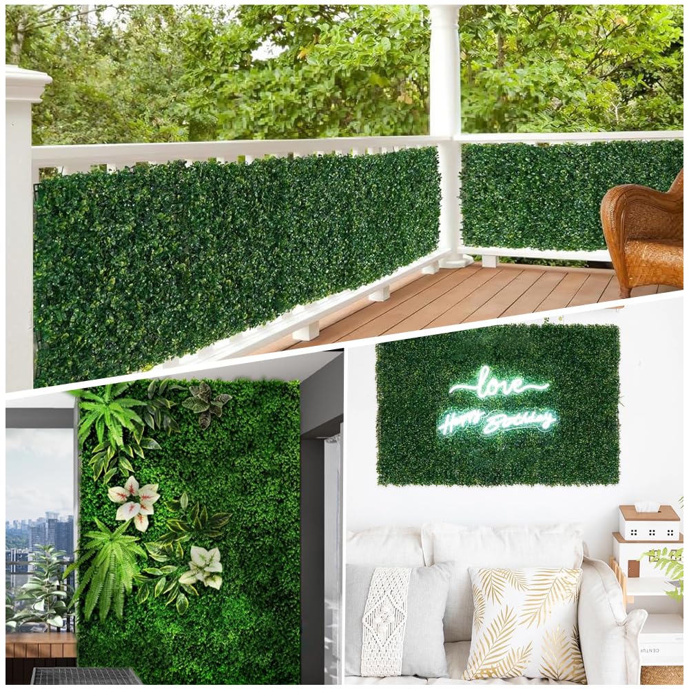 Künstliche Heckenpaneele, 40 x 60 cm, Dunkelgrün, Buchsbaum, Sichtschutzzaun, Wand für drinnen und draußen, Gartendekoration, Hochzeitshintergrund, Balkonabdeckung, 6 Stück