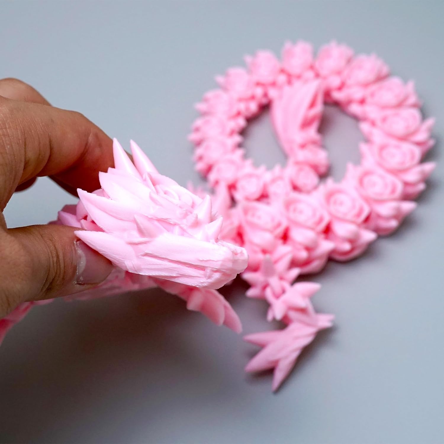 3D Printed Rose Dragon Model,Flexible Realistic Articulated Animal Fidget Toys,Mystery Figurines Gifts for Easter,Executive Desk Funny Décor and Festival Collectible,Easter Basket Stuffers (Pink)