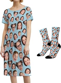 Custom Face Nightgown for Women Personalized Funny Photo Xms Pajamas Sleepwear House Dress Sleepshirt Nightdress