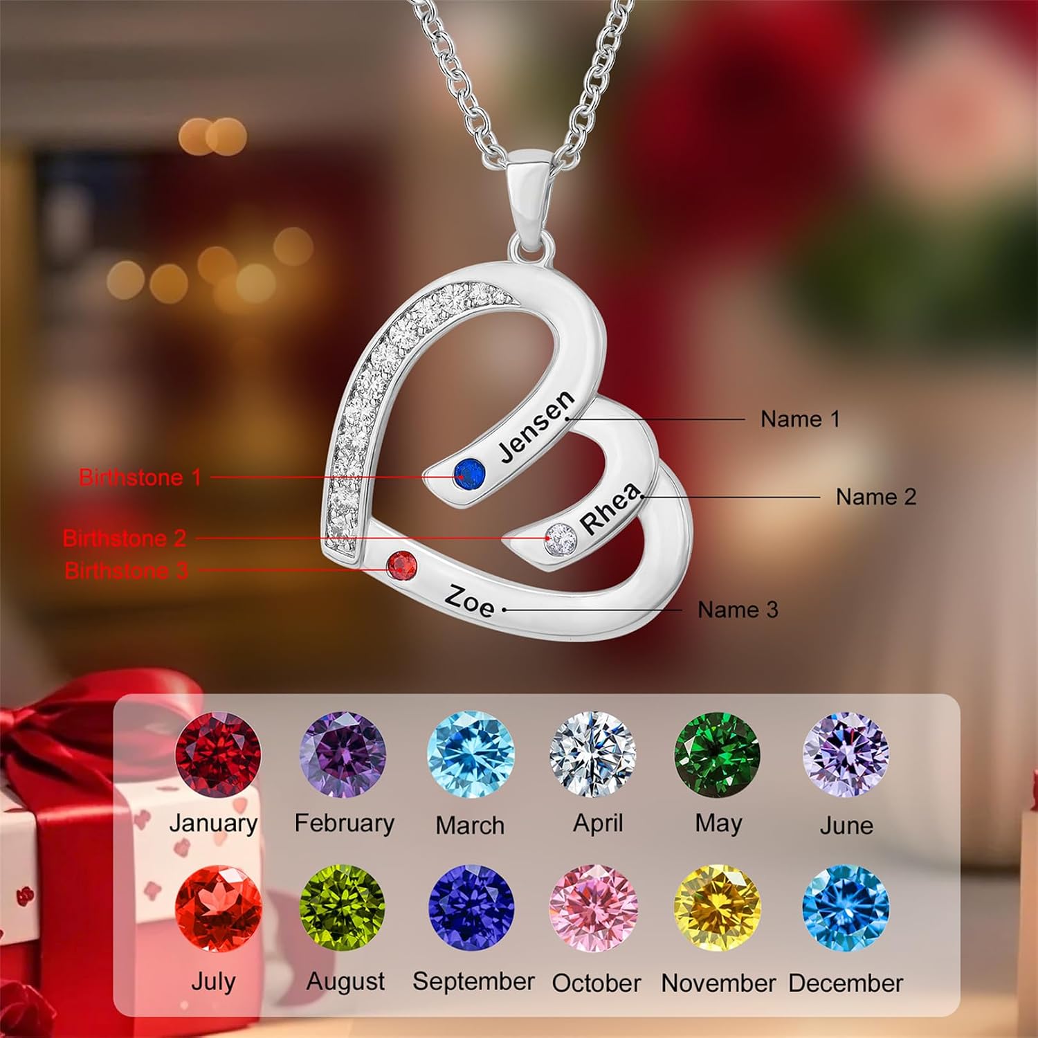 LucySky 925 Sterling Silver Mother Necklace with 1-4 Birthstones, Custom Necklace for Women, Personalized Christmas, Birthday Day, Mother's Day Gift for Wife, Girlfriend, Grandma