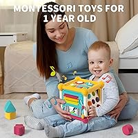 Vista 2 de Baby Activity Cube, Cube Toys for Babies 6-12 Months, Toddler Music Busy Board with 4 Sensory Shape Blocks, 6-in-1 Educational Early Development