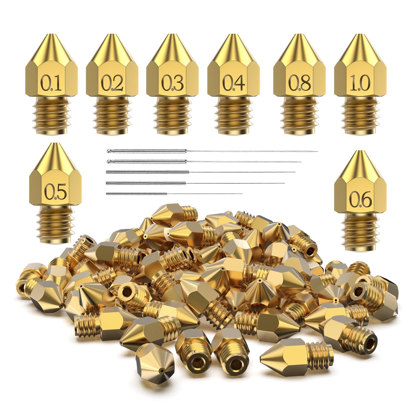 31 sztuk dysz do drukarki 3D MK8 do Ender 3, 0,4 mm, 0,1, 0,2, 0,3, 0,5, 0,6, 0,8, 1,0 mm, z zestawem do czyszczenia do Ender 3 V2/Pro (filament 1,75 mm)