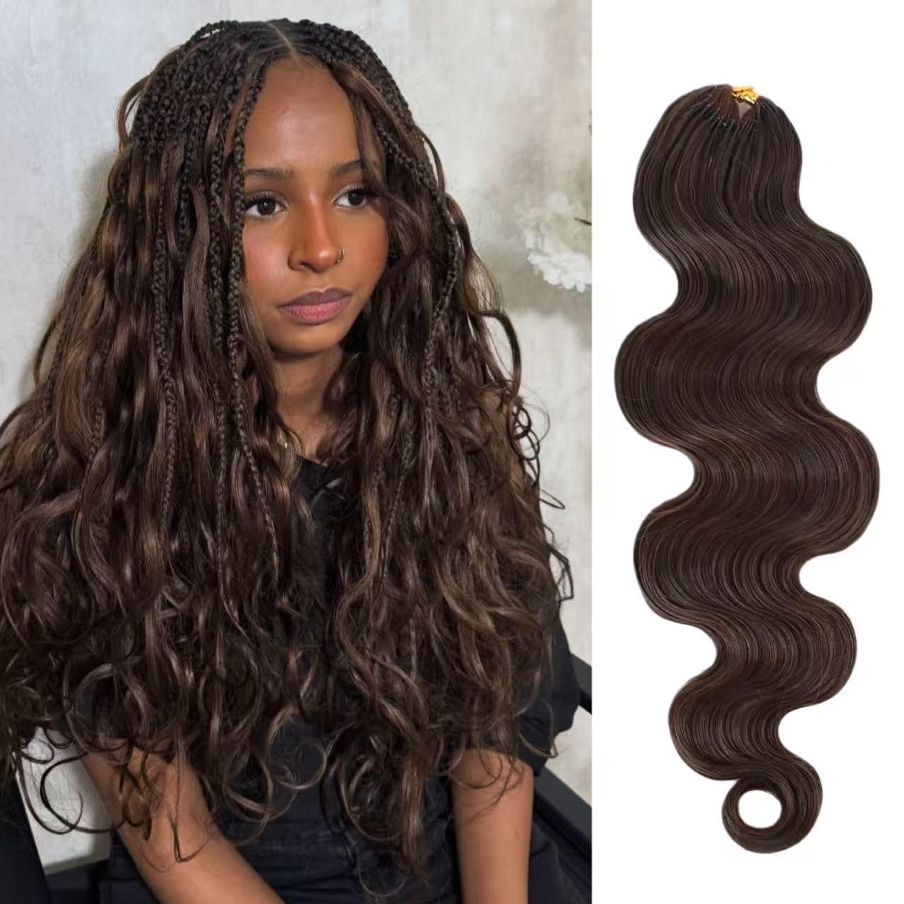 Body Wave Feather Crochet Human Hair Extensions 2pack 100 Roots Dark Brown Color 4 Knotless Pre-Separated Crochet Braid Hair Extensions Human Hair Color#4 20inch 120g