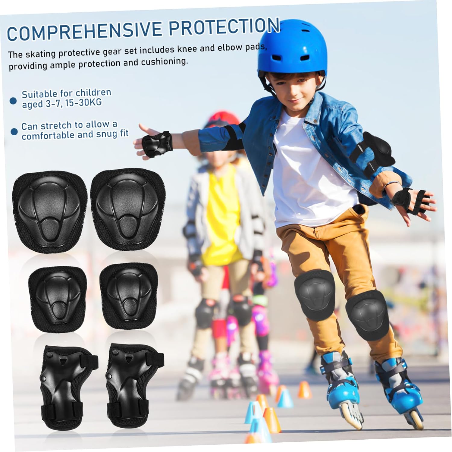 Comprehensive Protection Skating Pads and Elbow Pads Wrist Guards Pp Shell Mesh Velvet Lining