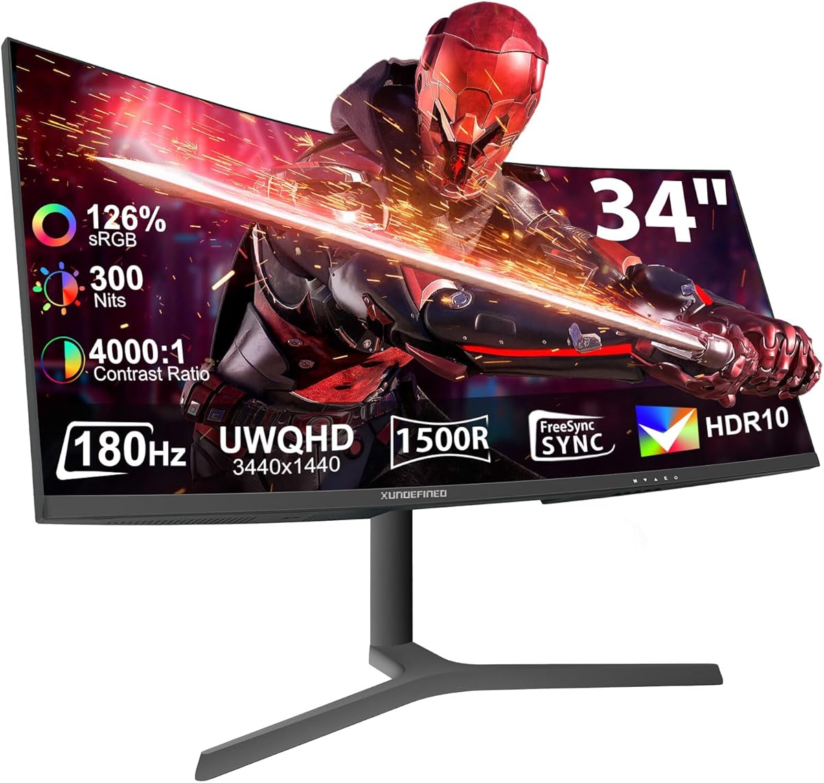 34 Inch Curved Monitor 180Hz, UWQHD 3440x1440p Ultrawide Gaming Monitor R1500 with Speaker, PIP/PBP, 4000:1 Contrast, sRGB126%, HDR, FreeSync & G-SYNC, 1ms(MPRT), HDMI/DP Port, Adjustable Stand, VESA