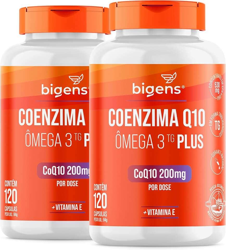 Coenzima Q10 200mg + Ômega 3 TG Plus + Vitamina E 120 Cápsulas Bigens (Kit 2)