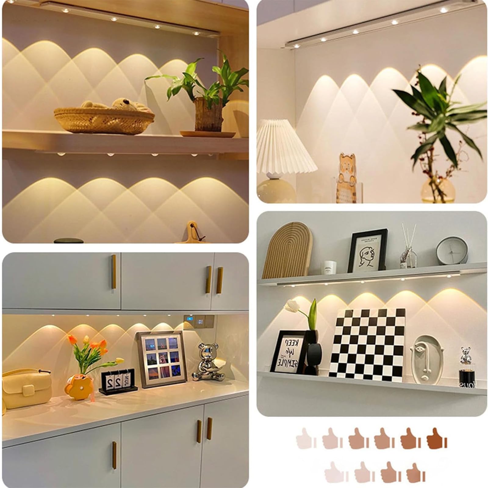 LED Schrankbeleuchtung Lampe mit Bewegungsmelder Dimmbar Unterbauleuchte Küche USB Aufladbar Acryl Wandleuchten Kabellos Magnetisch für Schrank Kleiderschran Schlafzimmer (Silber,100cm)