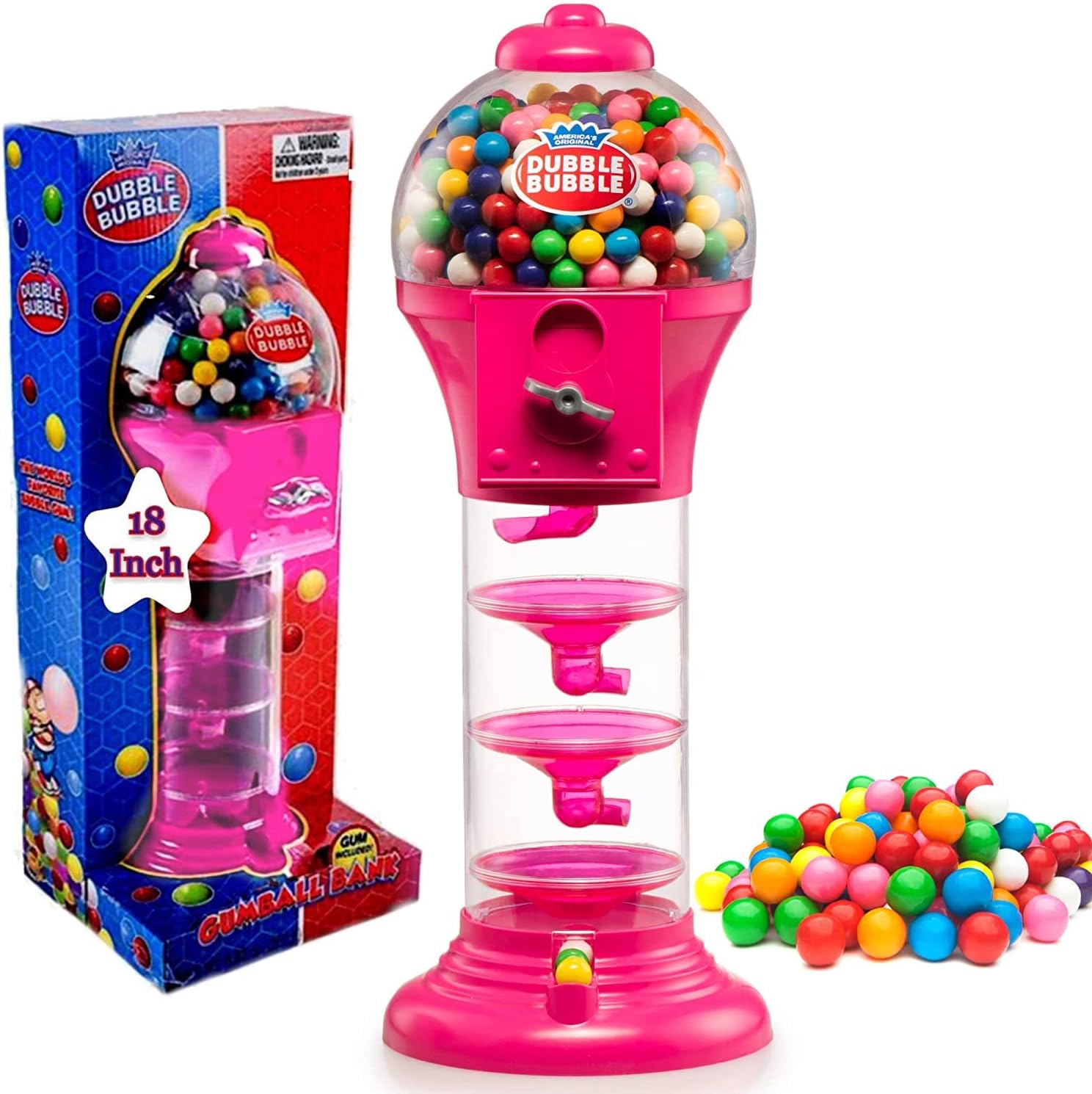 Playo 18" Big Spiral Gumball Machine for Kids - Includes Aprox 113 Gum Balls - Kids Dubble Bubble Twirling Style Candy Dispenser - Birthday Parties, Novelties, Party Favors and Supplies (Pink)