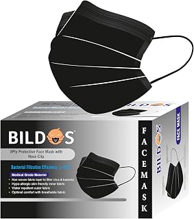 Bildos Melt-Blown Fabric 1000 Pieces Mask 3 Layer Disposable Surgical Face Mask with Nose Clip For Men & Women For Home, Office, School, and Outdoors, Black