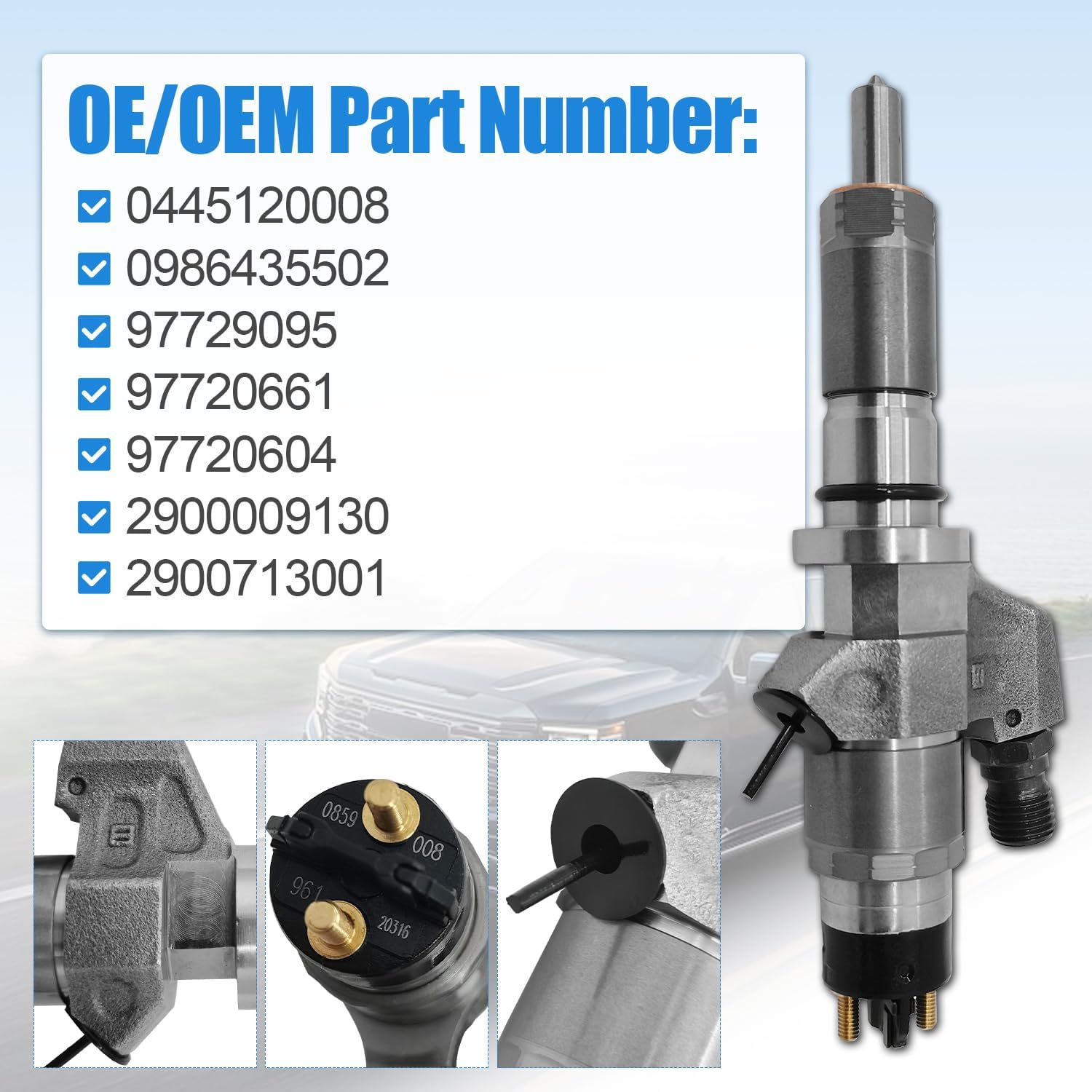 0445120008 0986435502 Fuel Injector for Duramax 6.6L LB7 Compatible with Chevy Silverado for GMC Sierra 2500 2500HD 3500 3500HD 2001-2004 Replace 97720661 97729095