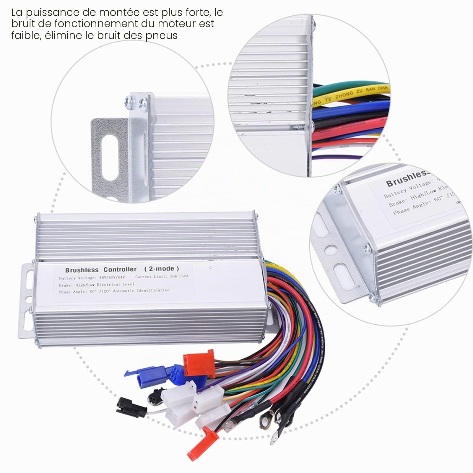 Contrôleur de moteur CC sans balais 48 V 60 V 64 V, contrôleur de moteur de scooter électrique 1000 W-1500 W, contrôleurs électriques à double mode à 12 tubes pour véhicules électriques et