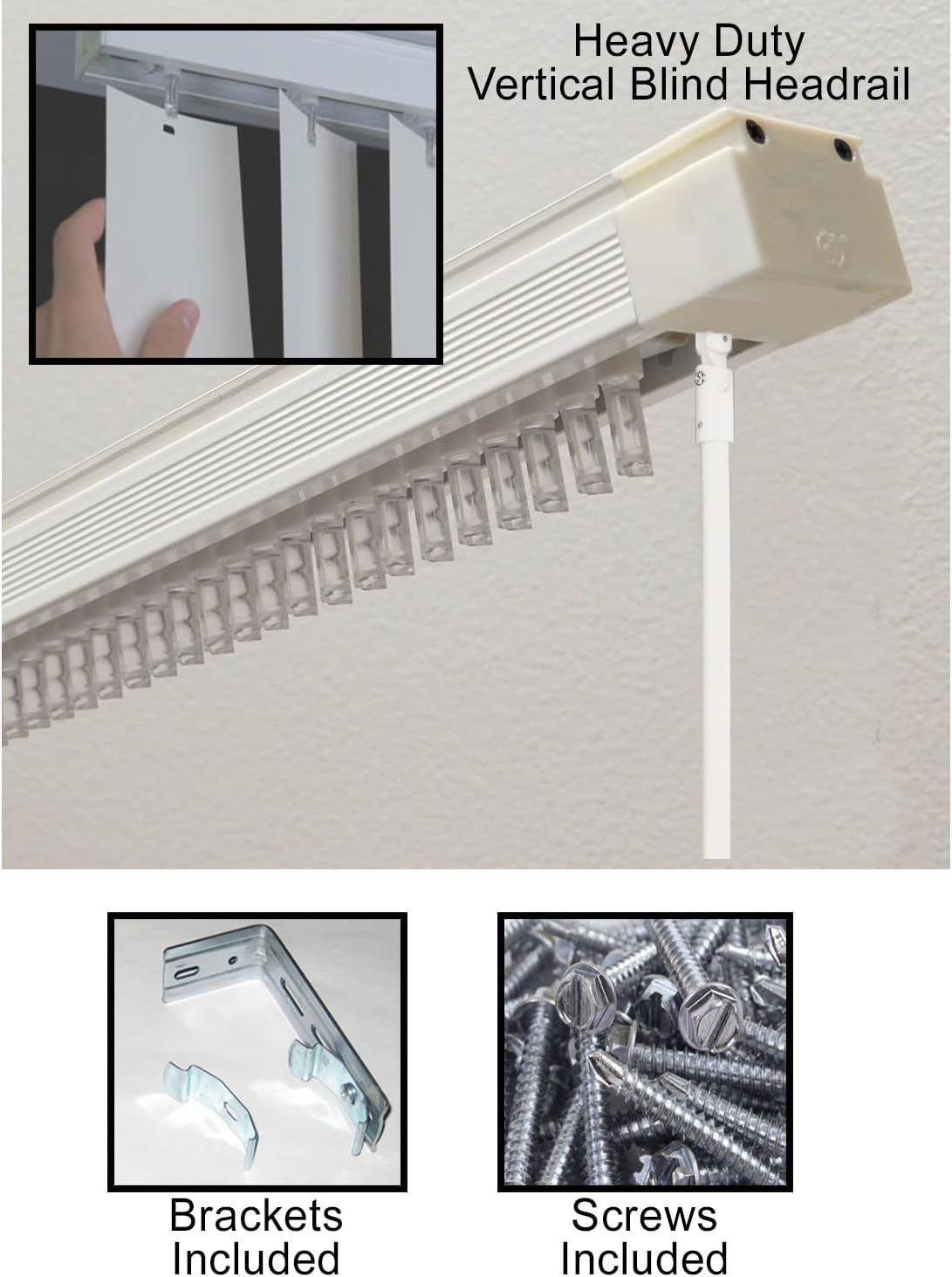 (Size unknown)Vertical Blinds Replacement Headrail Track Custom Made to Your Size, Stack, and Control Type - Complete with Brackets and Hardware (58 inches)