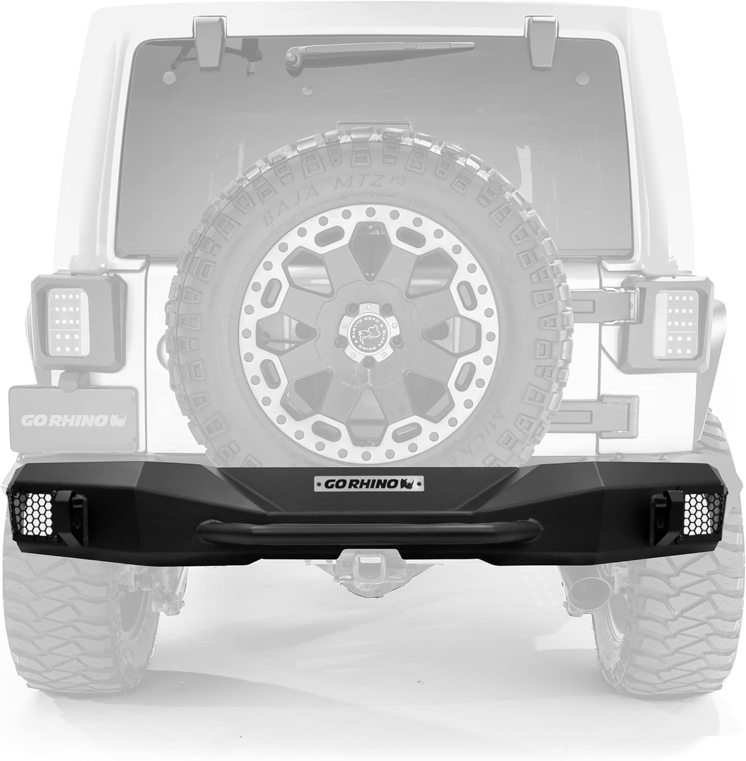 Go Rhino Rockline Stubby Rear Bumper | Galvanized Steel, Textured Black | 371110T | Fits 2007 - 2018 Jeep Wrangler JK & Wrangler JKU, 2-Door or 4-Door