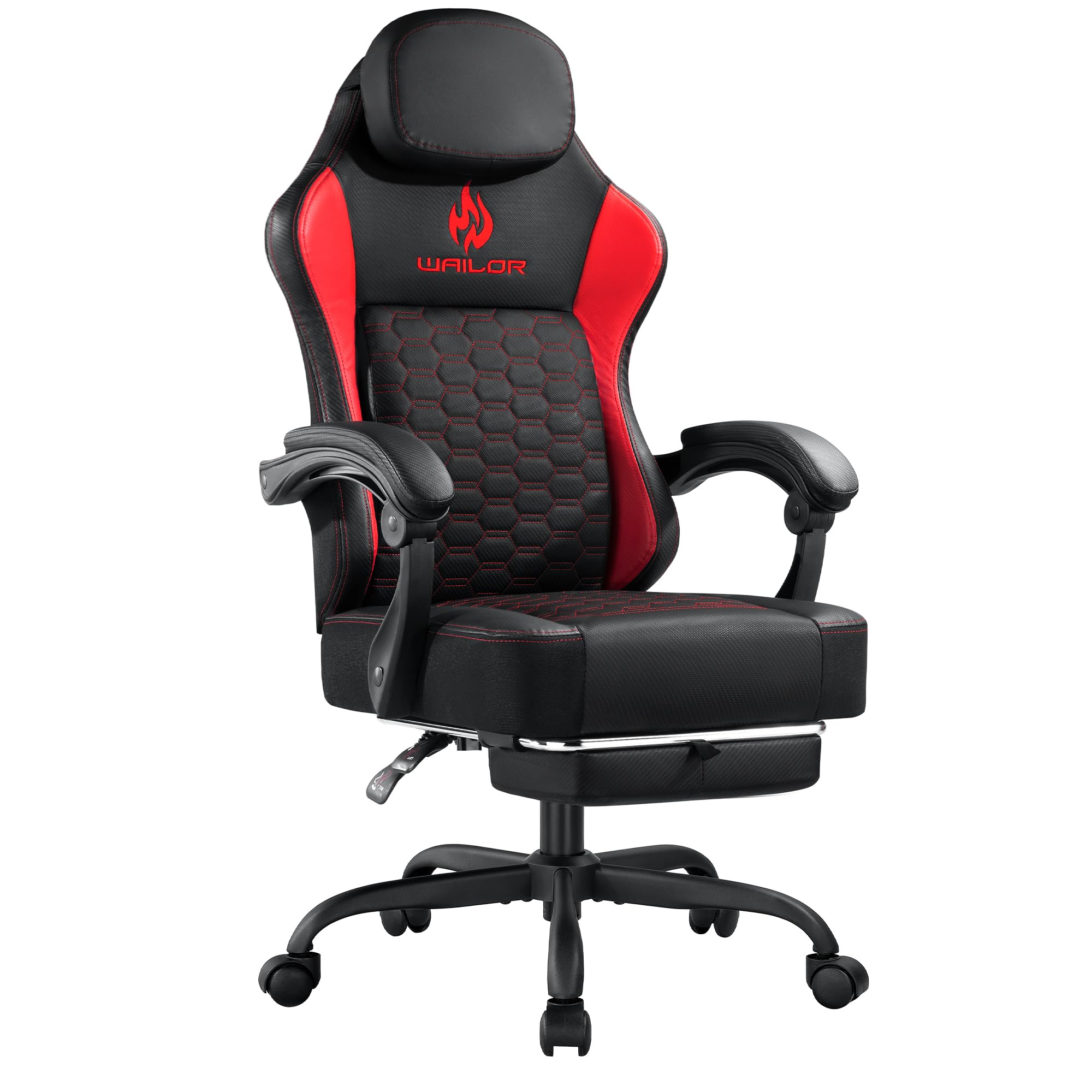 WAILOR Gaming Chair with Pocket Spring Cushion, Video Game Computer Chair with Footrest for Adults, High Back Gamer Leather Chair with Headrest and