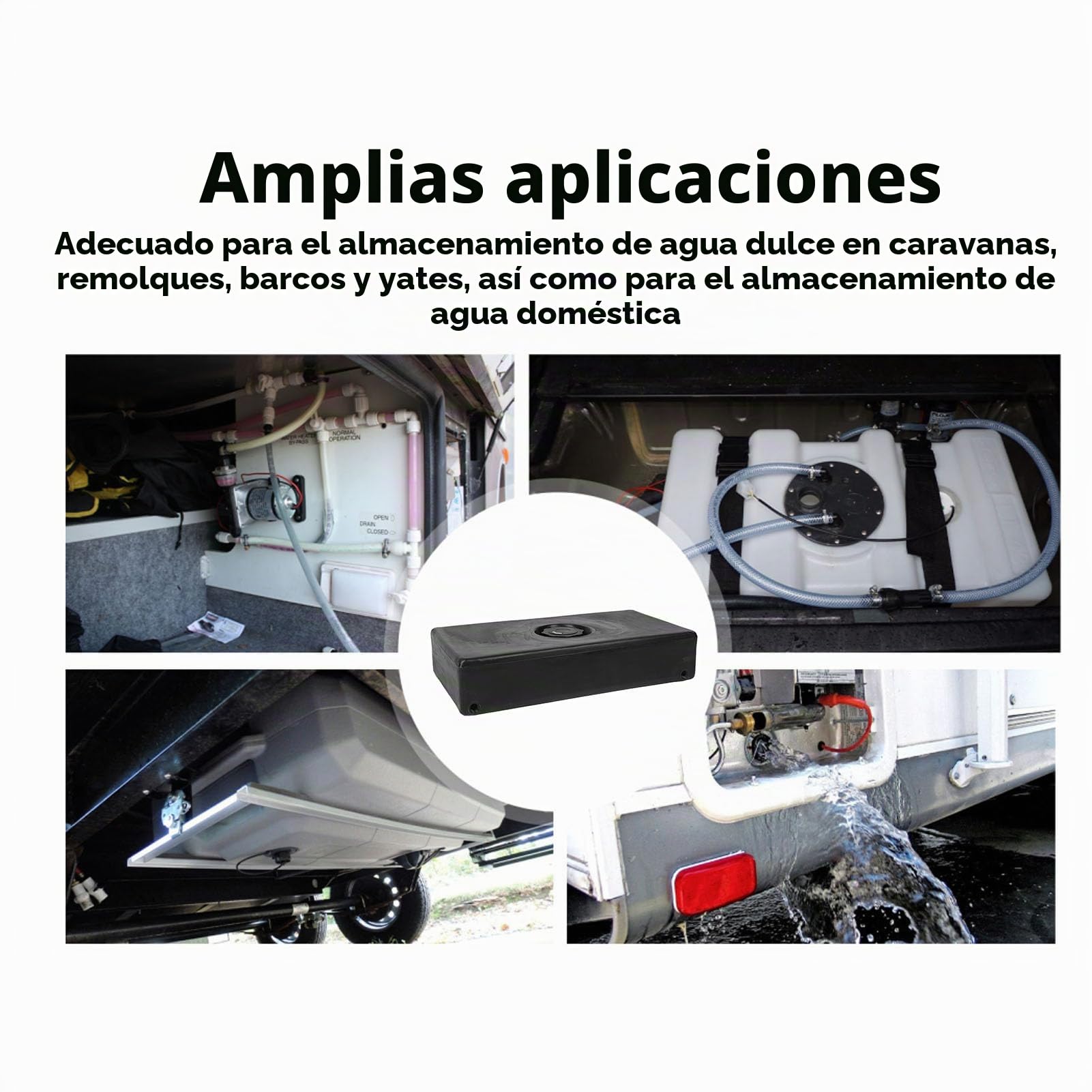 Tanque de agua para autocaravana, 26 x 13,4 x 5,5 pulgadas, tanque de agua para autocaravana, 8 galones, a prueba de fugas, resistente a los golpes, color negro para caravanas, remolques