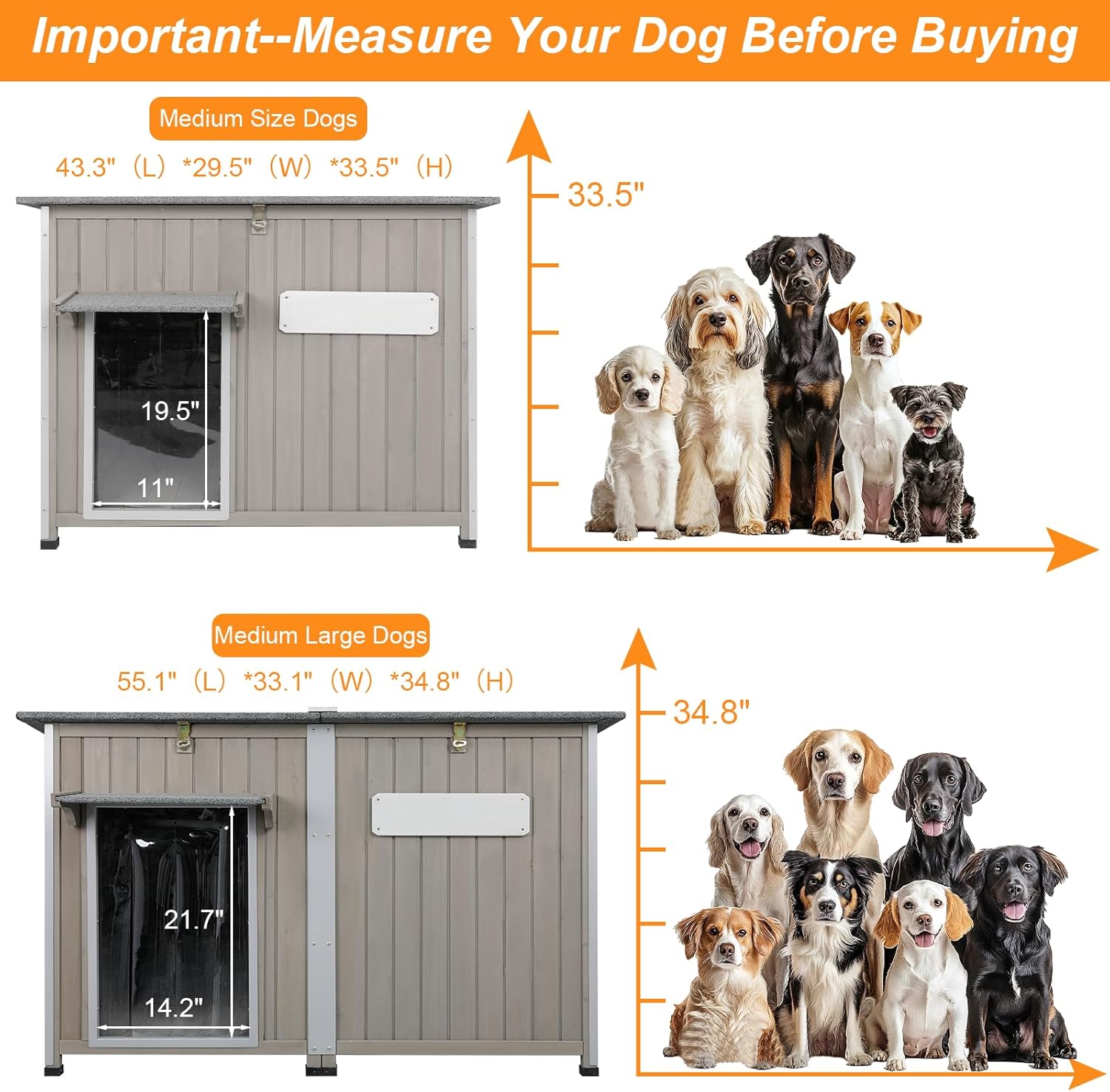 55" L Extra Large Dog House Outdoor with Window, XL Dog House Pet Shelter for Large Breed with Anti-Chewing Frame, Openable Roof, Removable Floor, 10 Support Feet for Medium to Large Dogs