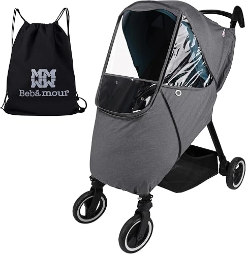 Bebamour Stroller Rain Cover,Universal Stroller Accessory,Waterproof,Windproof Protection,Baby Travel Weather Shield (Light Grey)