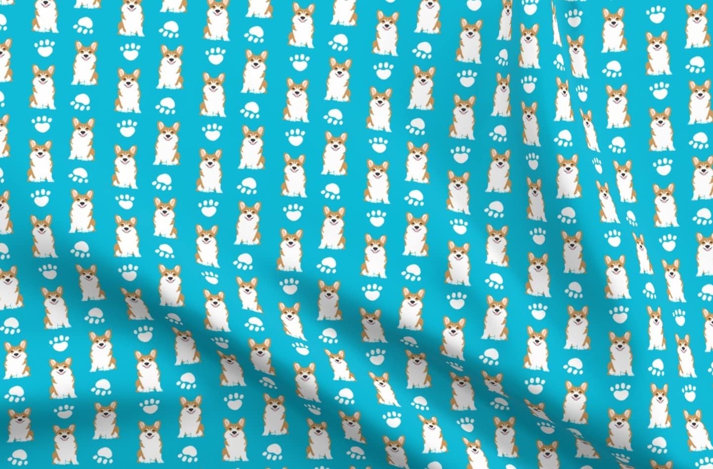 Spoonflower Fabric - Corgi Corgis Dog Cute Turquoise Paw Print Dogs Rescue Printed on Upholstery Velvet Fabric Fat Quarter - Upholstery Home Decor Bottomweight Apparel