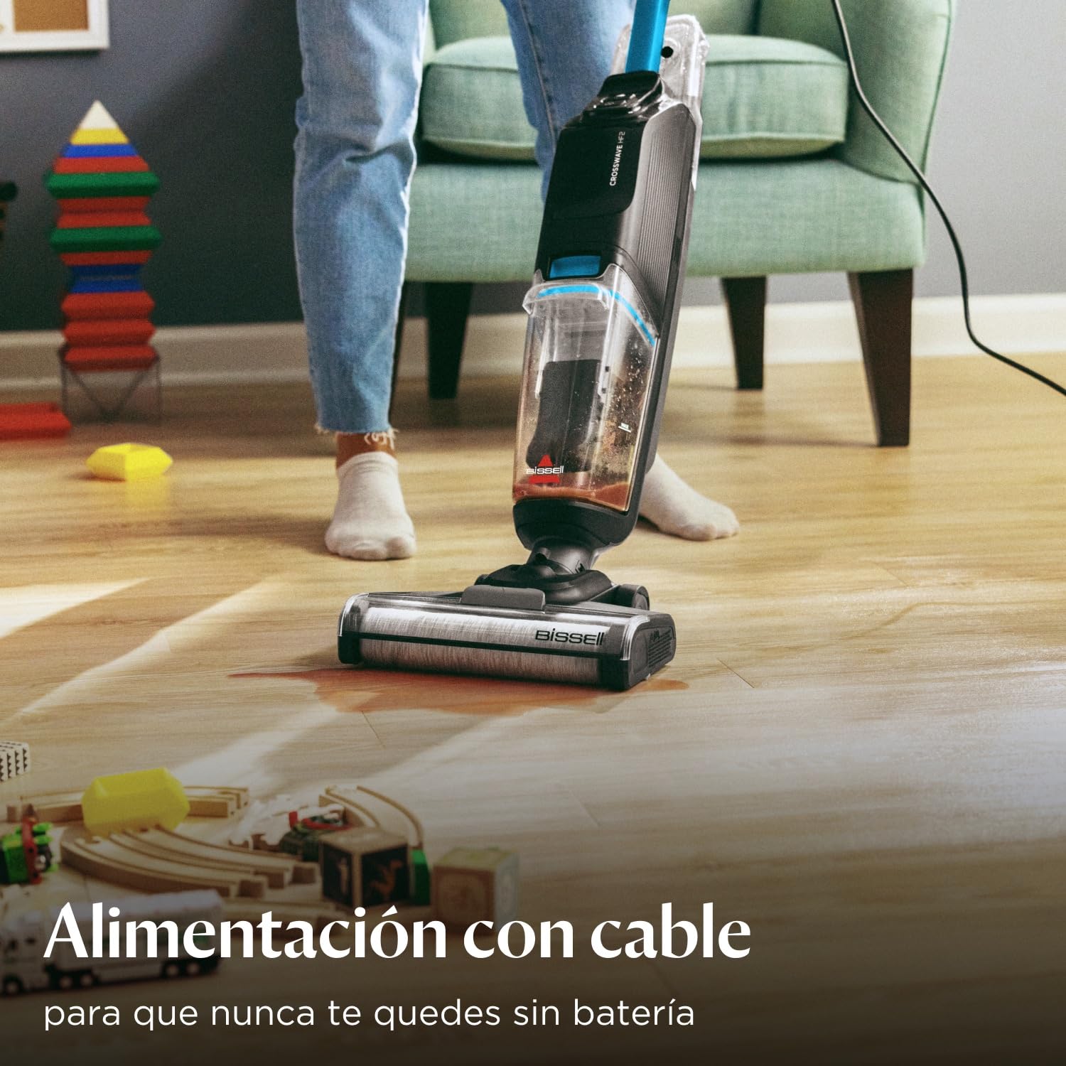 Bissell CrossWave HF2, Aspiradora de Mano con Cable, Aspirado y Mopa en un Solo Paso, Escoba Aspiradora Vertical Ligera, Vacuum Cleaner Potente, Aspiradora de Agua, Solo para Suelos Duros, 3845N
