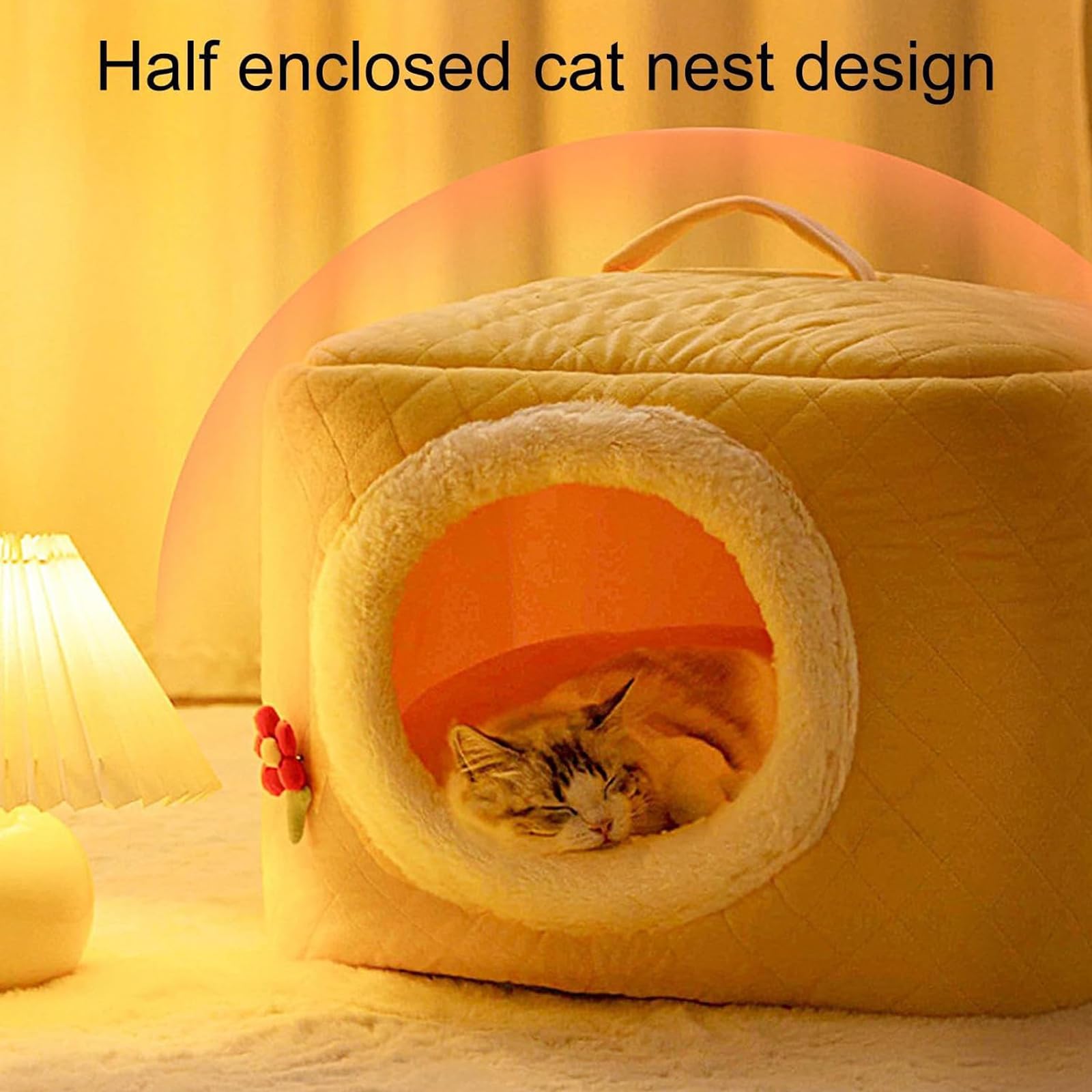 Cuccia per Gatti da Interno, Accogliente Cuccia per Gatti Chiusa, Cuccia per Cani con Tappetino Morbido, Nido Portatile per Animali Domestici per Conigli e Cani,S