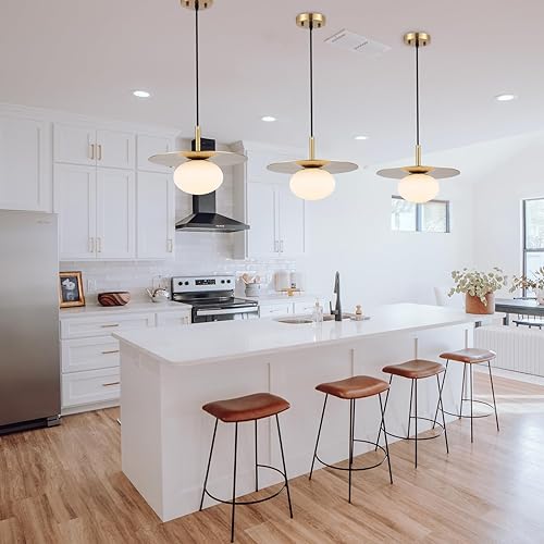 Miniatura 2 de Iluminación colgante de globo moderno, pantalla de vidrio blanco lechoso, lámpara colgante de granja dorada de latón de 11.81 pulgadas, cúpula