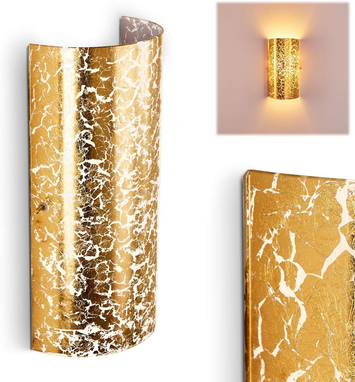 Glass Wall Light Modica with Gold Effects, Wall Light with Up&Down Light Effect, Suitable for LED Bulbs, Perfect for Living Room, Bedroom, Children's Rooms, Dining Room, Hallway - Model E14 max 40w