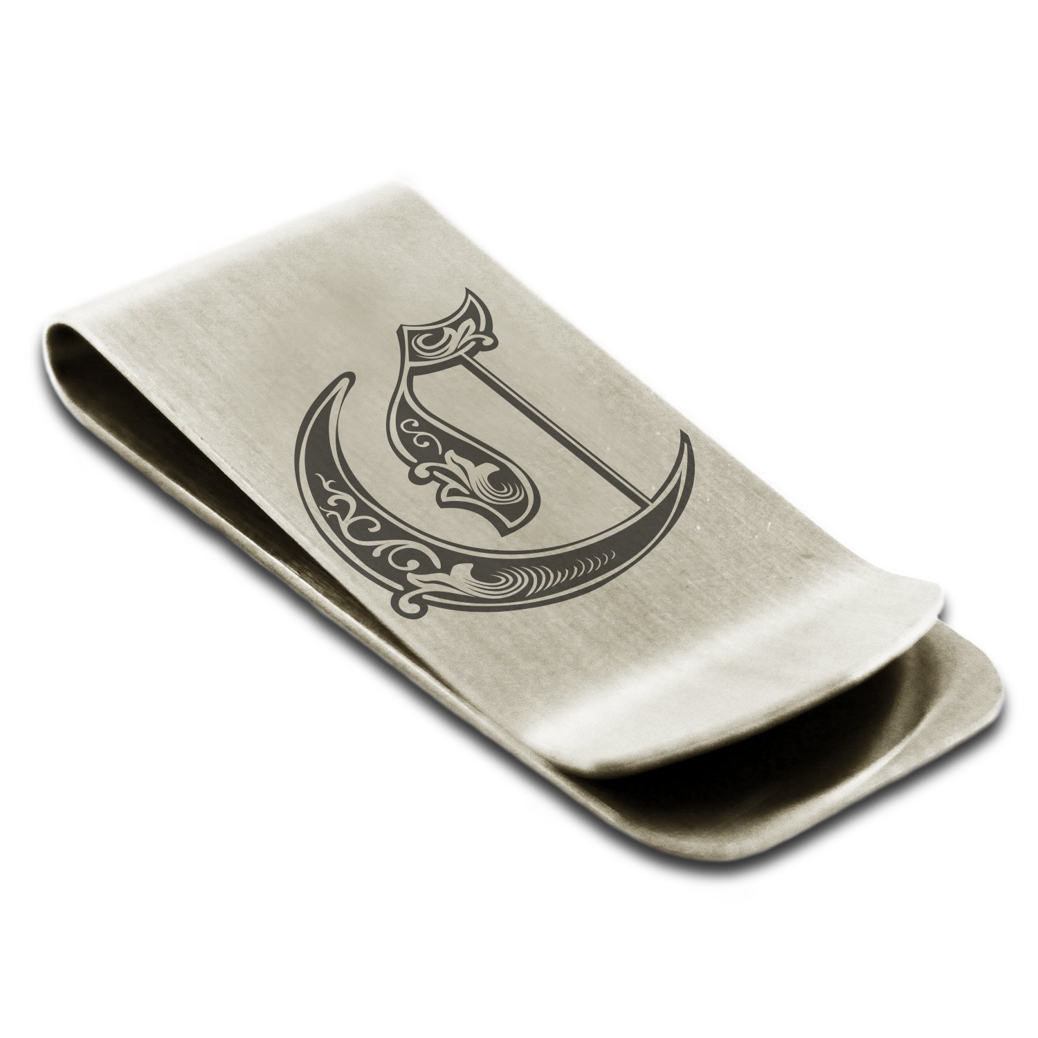 Tioneer Stainless Steel Letter C Initial Royal Monogram Engraved Money Clip Credit Card Holder