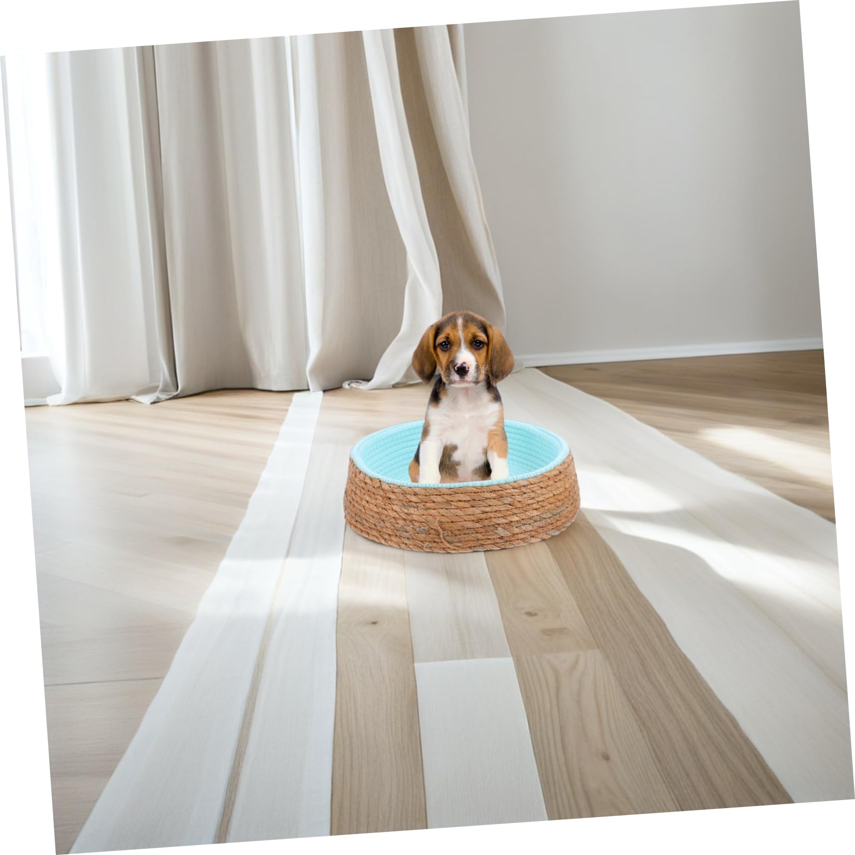 Happyyami Cuccia Intrecciata Rotonda per Animali in Vimini, Traspirante | Lavabile, Forma Tonda, Fibra Vegetale, per Cane e Gatto, Uso Domestico, Struttura Intrecciata Naturale
