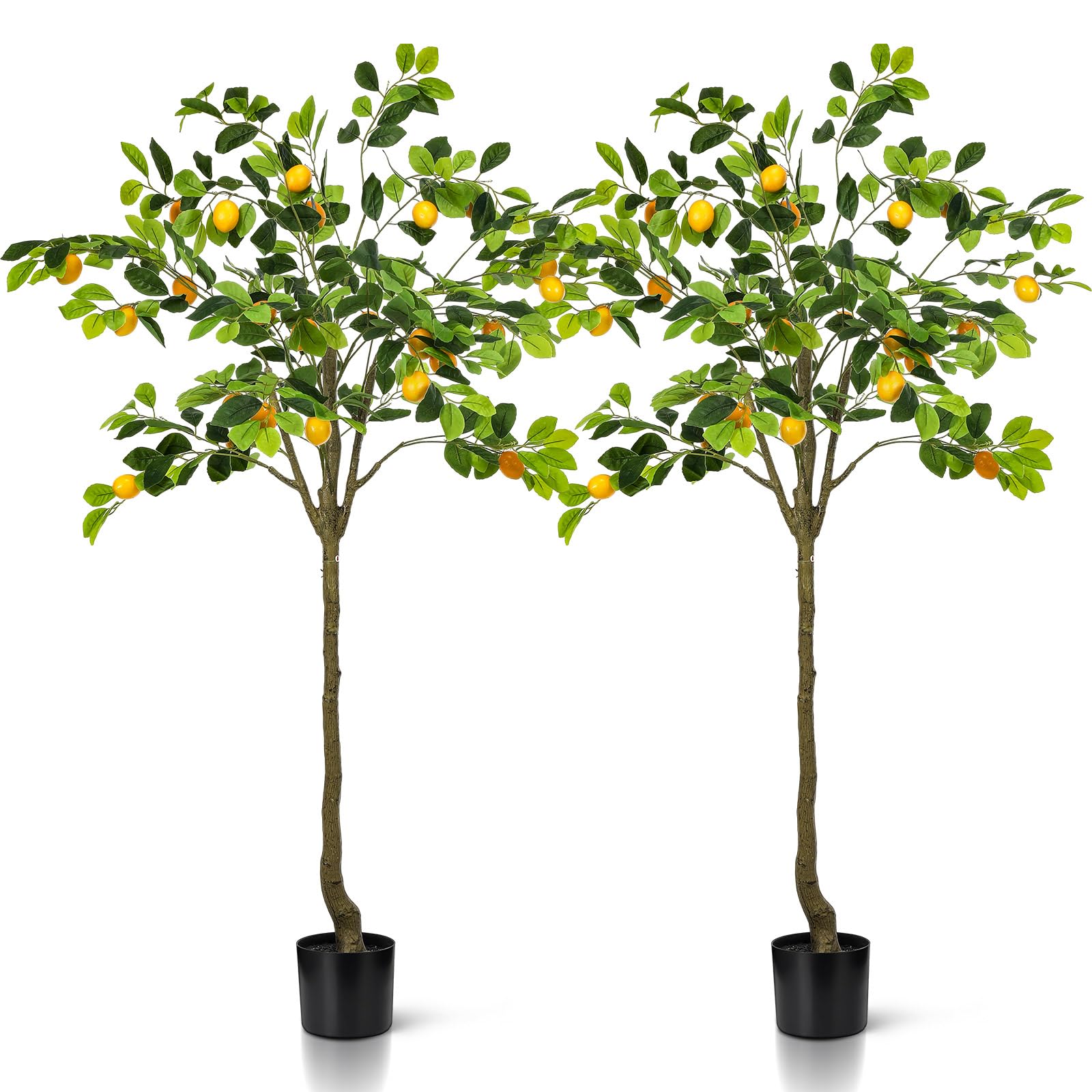 Jexine 2 Pack Artificial Lemon Tree 5 ft Tall Fake Plant Pre Potted Faux Lemon Tree Realistic Fruits for Indoor Home Decor Office Living Room