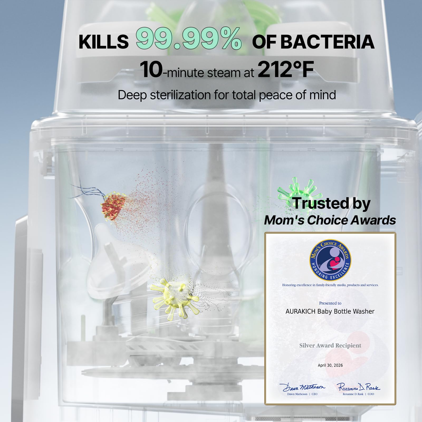 Lavadora de biberones, esterilizador y secadora - Máquina de limpieza profesional todo en uno con brazo de pulverización de espina de pescado, modo autolimpiante y automático, doble entrada