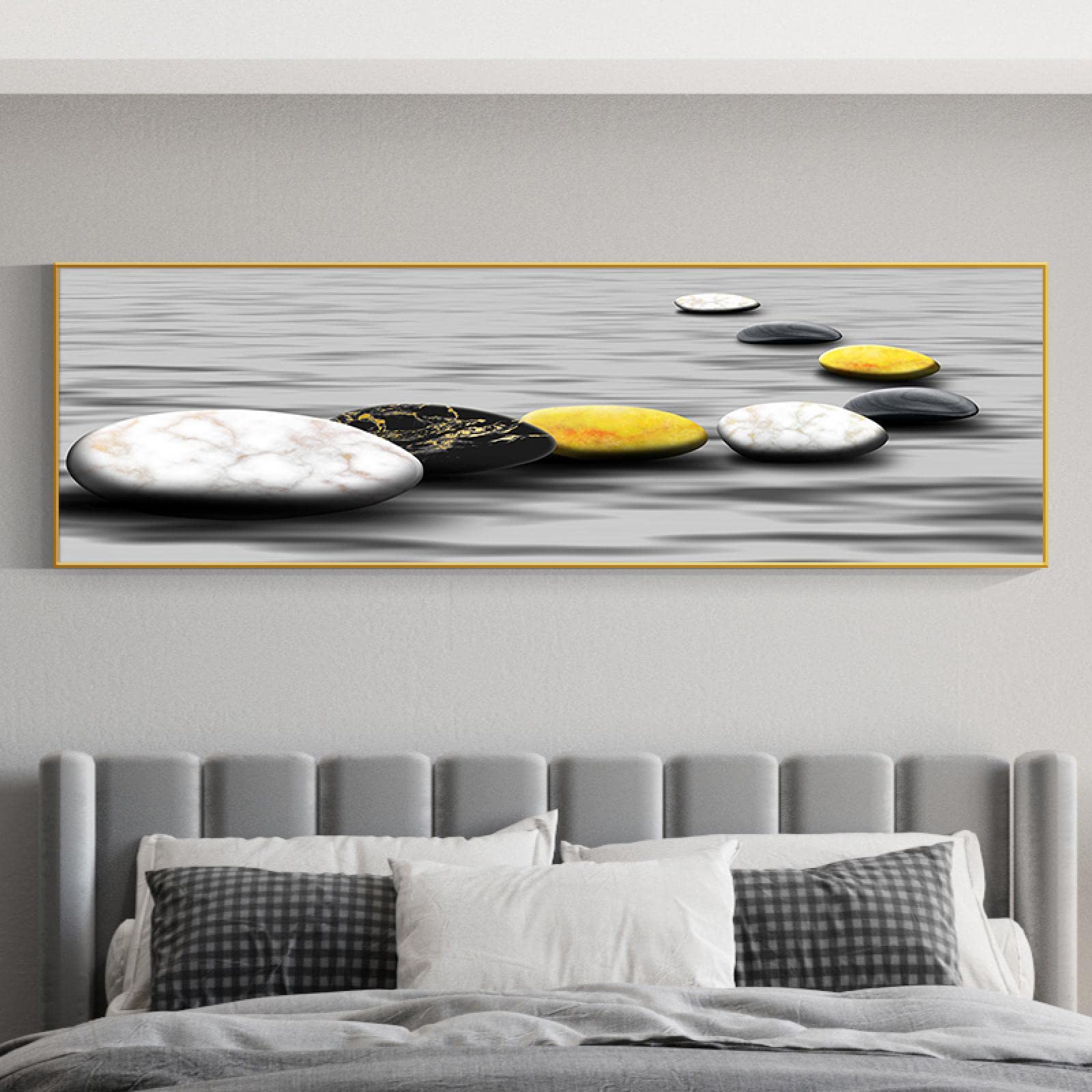 Peinture pierre noir et blanc or dsdsgog toile paysage 50x150cm