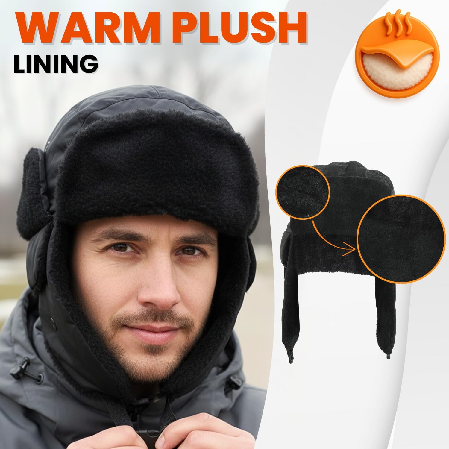 Heat Logic Sherpa Fleece Balaclava and Trapper Hat for Men, Warm Winter Face Mask for Adult, Face Cover Winter Hat - Image 8