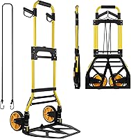 Vista 8 de Carro de mano plegable con cesta plegable, carritos de capacidad de 330 libras con ruedas 2 en 1 camión de plataforma, carrito de empuje con 4