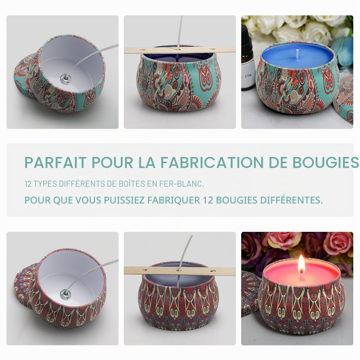 TOFU Lot de 24 contenants de bougie, 4,4 oz, boîtes à bougies, fournitures de fabrication de bougies de bricolage, motifs exquis pour la fabrication de bougies, arts et artisanat, stockage