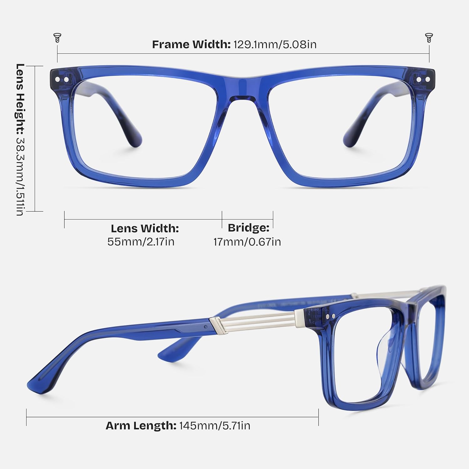 Zeelool Glasses Frames for Men Rectangle Blue Light Glasses Fashion Designer Fake Eyeglasses Anti Eyestrain Emerson