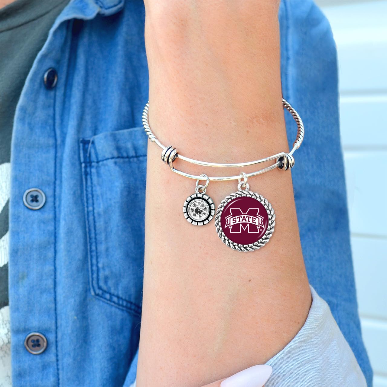 From the Heart Mississippi State Bulldogs Olivia Bracelet Silver Twisted Wire Jewelry Gift MSU