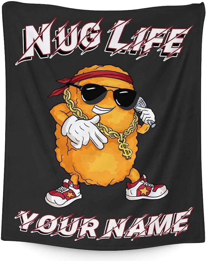 Mercuryelf Custom Chicken Nugget Blanket - Soft, Fuzzy & Warm - 60x80 Inches Flannel Throw Blankets for Bed, Couch - Black Funny Throws Gift for Men, Women