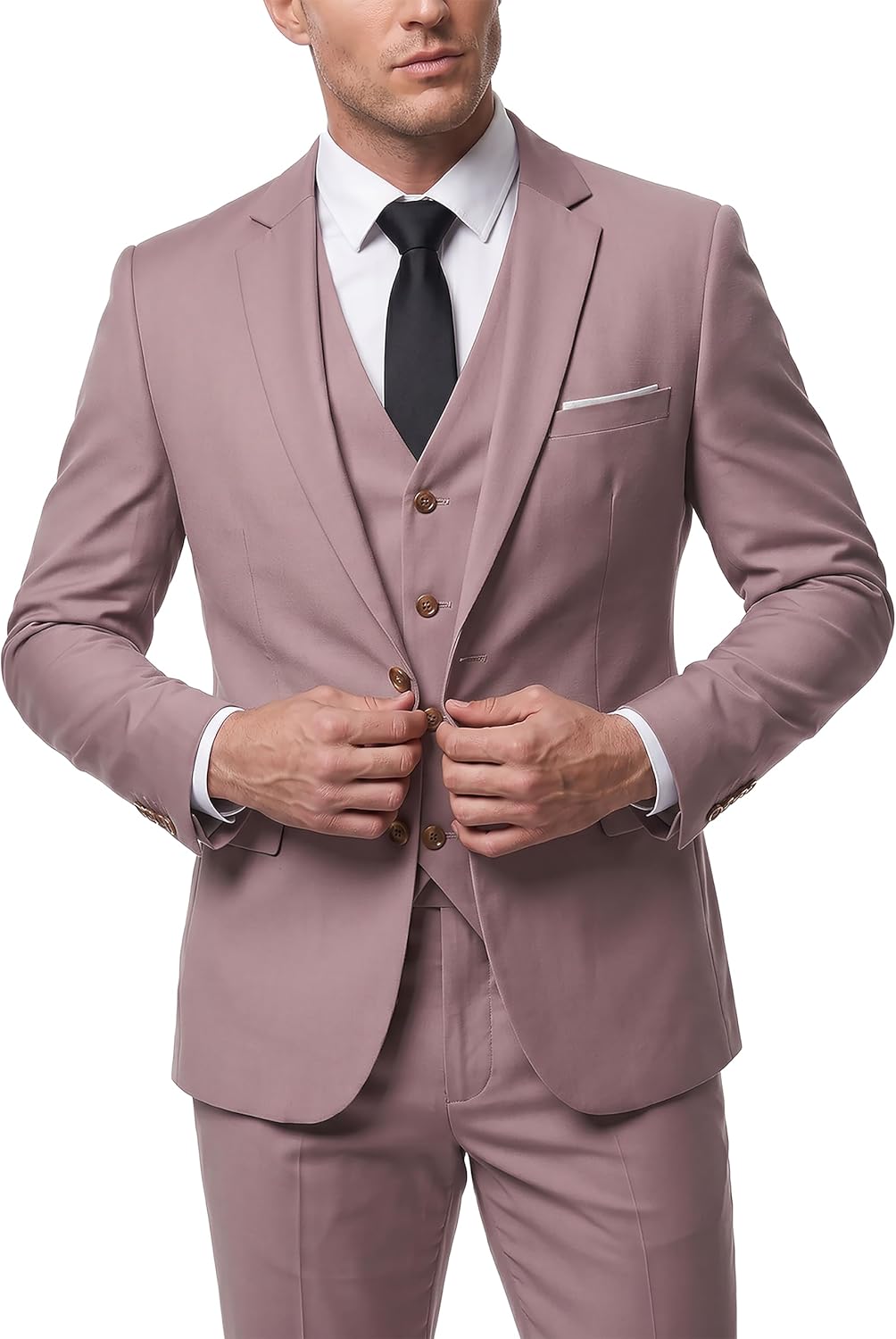 Hihawk Men's 3 Piece Suit with Tie, 2 Button Slim Fit Solid Blazer Jacket Vest Pants, Business Wedding Party Suits for Men