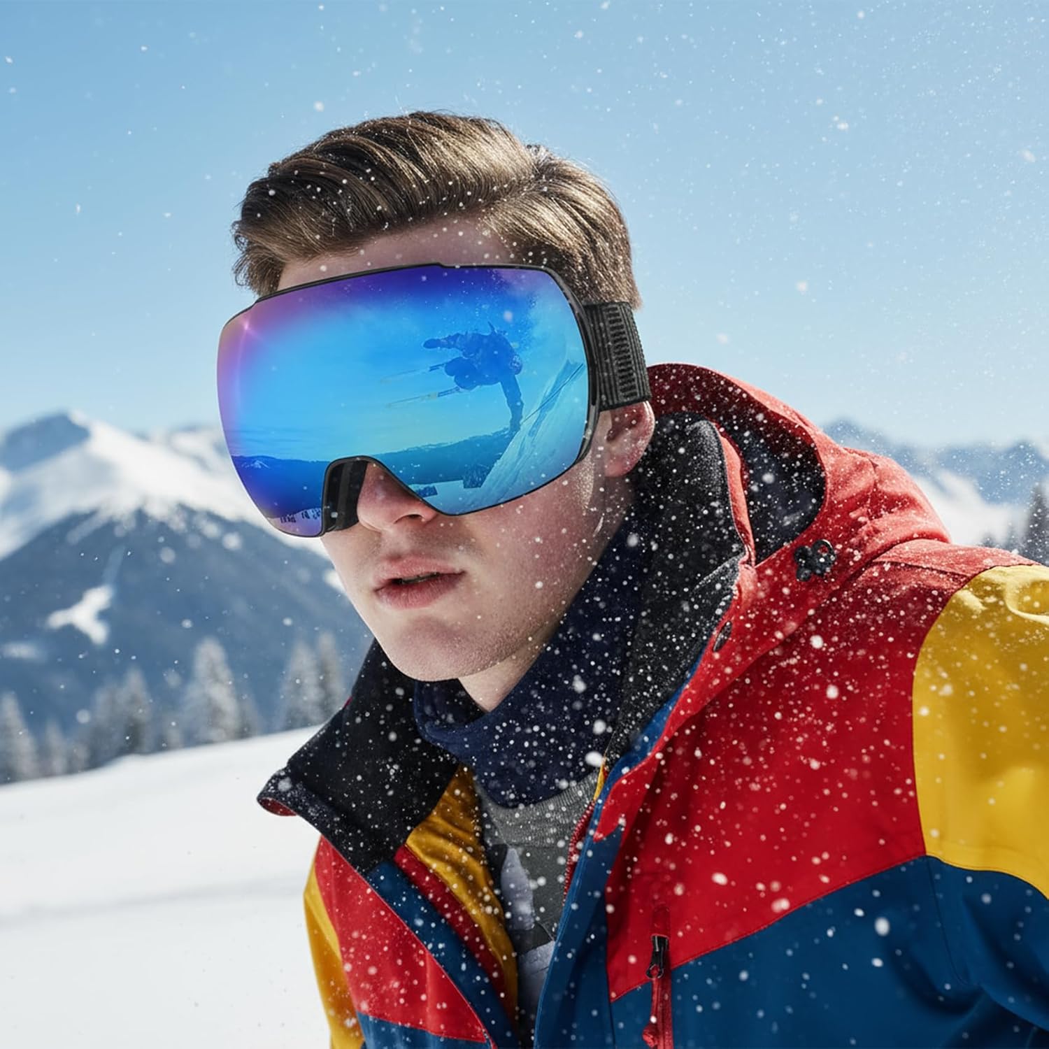 OULAIQI Ski Snow Goggles,OTG UV400 Protection,Anti Fog Skiing,Skating,Snowboarding,Snowboard Goggles For Men Women Youth