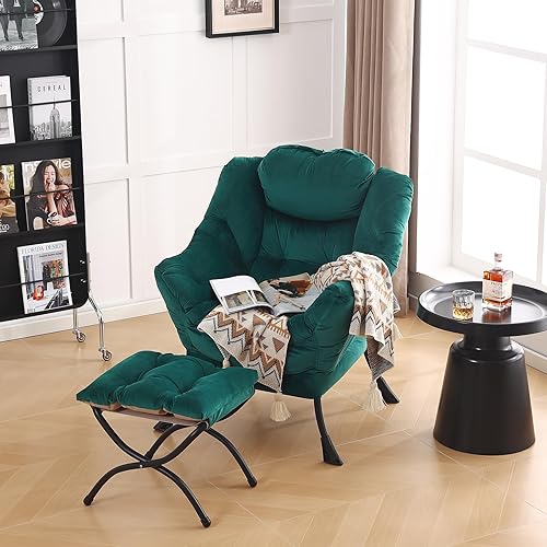 Miniatura 204 de Lita Silla relajada con otomana, tapizado ornamental, moderno de ocio, contemporáneo para lectura con reposabrazos, un bolsillo lateral para sala de