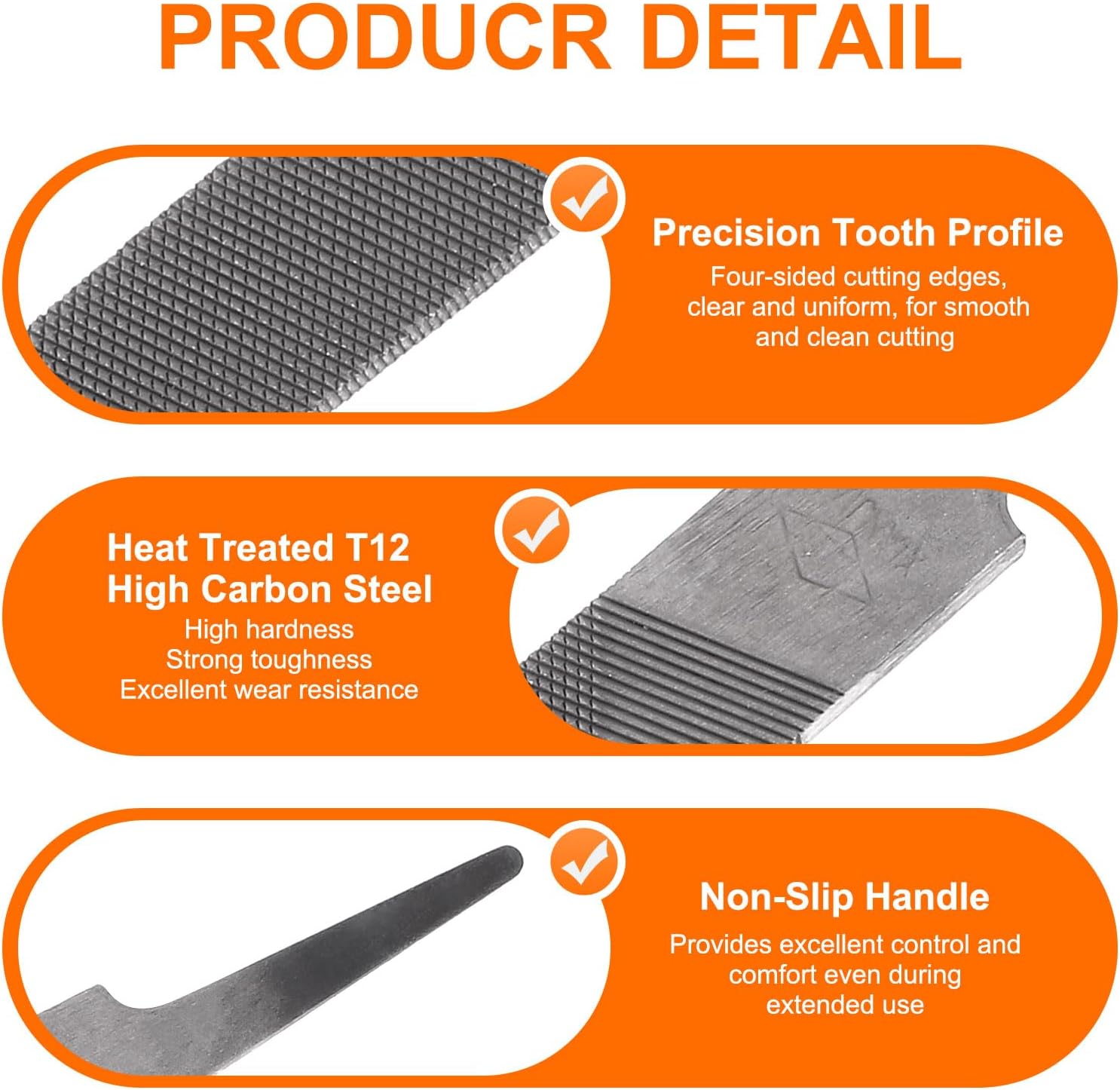 HARFINGTON 2pcs Tip Coarse Cut File 14" Double Cut Teeth High Carbon Steel Hand Rasp File without Handle for Metal Wood Deburring Removing