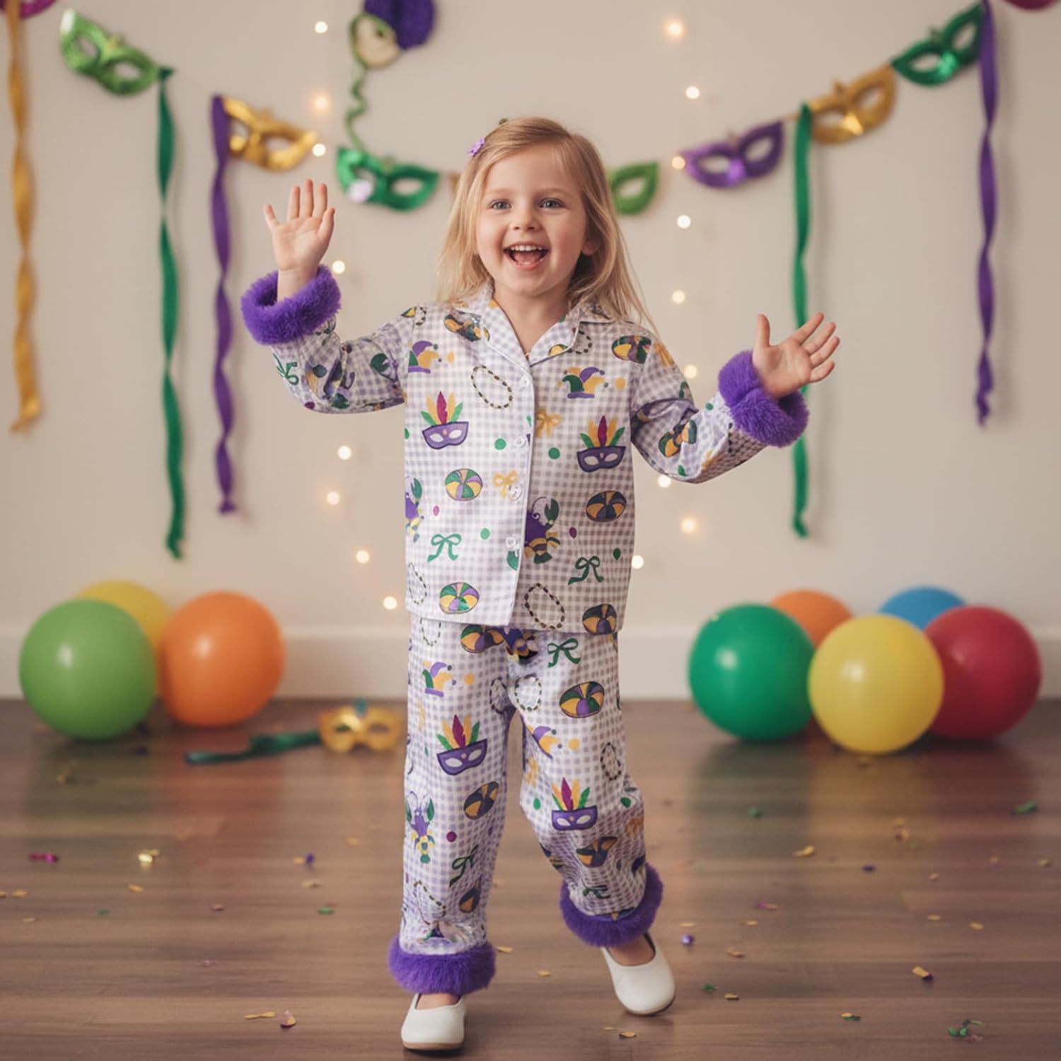 Toddler Kids Girl Spring Pajamas Baby Purple Satin Silk Button Down Shirts Jammies Carnival Matching Pjs Outfits - Image 3