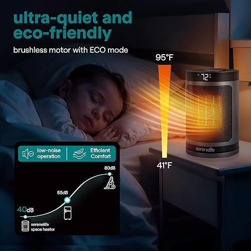 Miniatura 5 de SereneLife Calentador de espacio portátil  Calentador eléctrico interior de 1500 W con termostato, control remoto, temporizador de 12 horas,