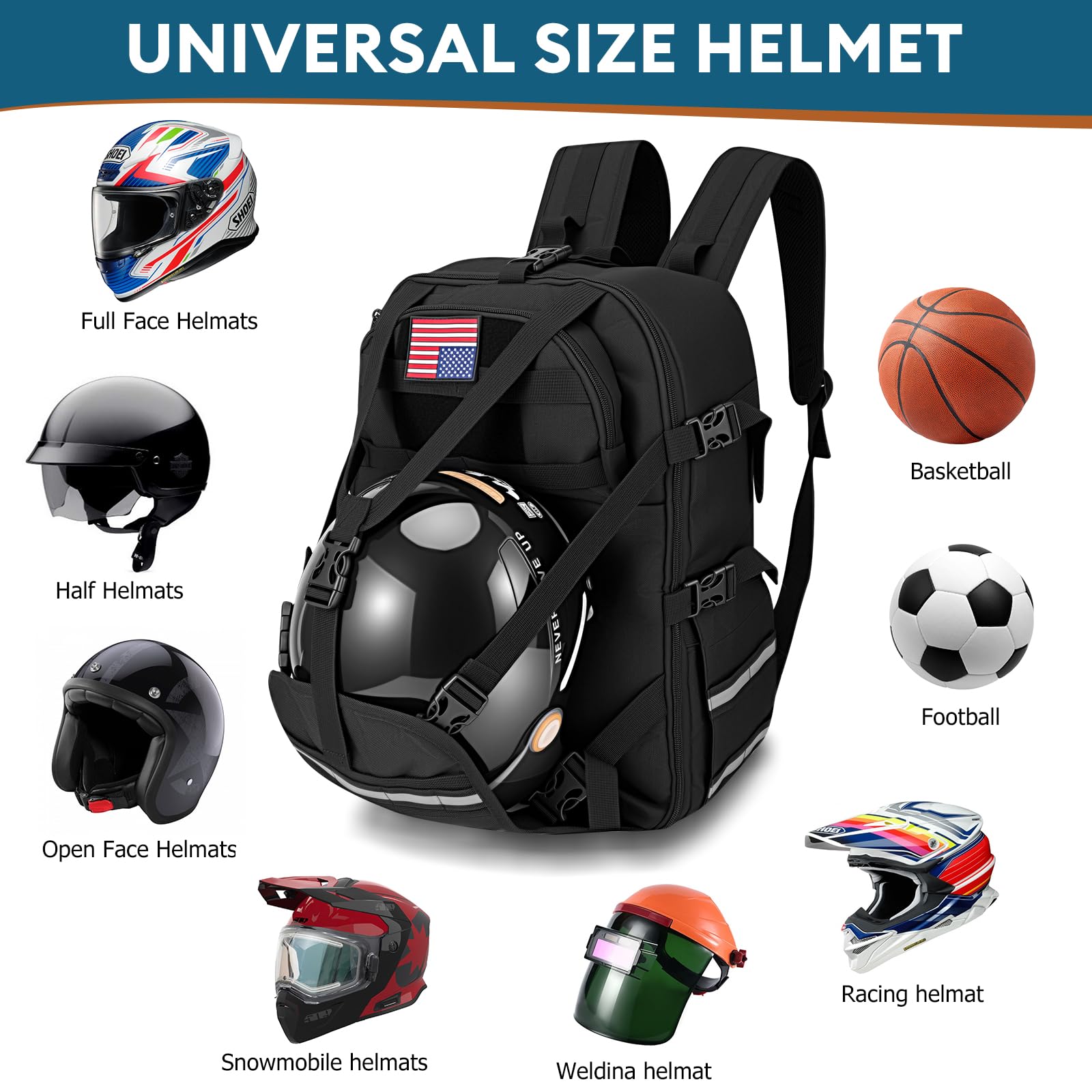Zaino casco 35L per motociclismo | Custodia per casco da ciclismo, impermeabile, estensibilità fino a 180°, zaino da viaggio per uomo