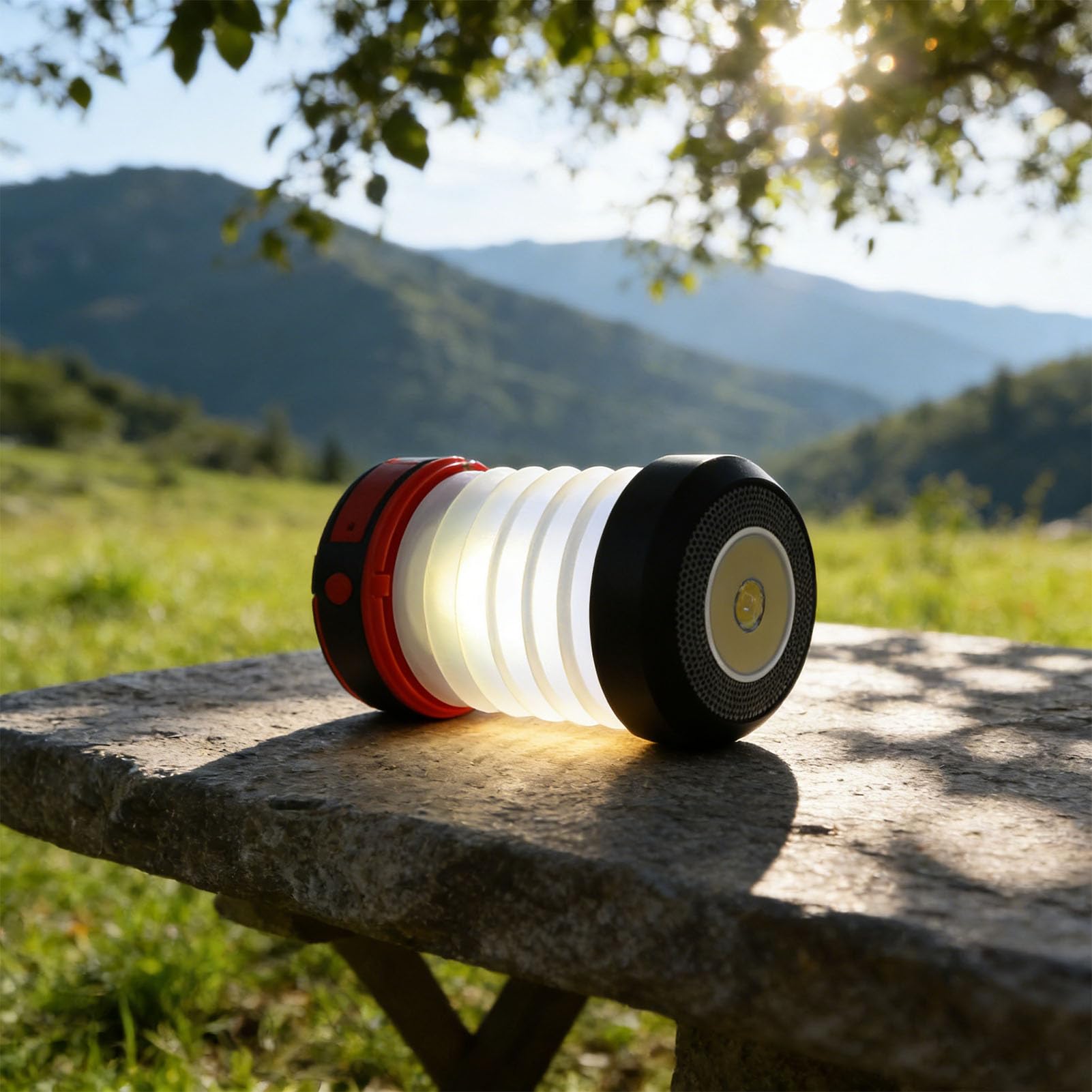 Lanterna campeggio a LED Lampada campeggio pieghevole ricaricabile solare per escursionismo Pesca Emergenza Attività all'aperto ABS Silicone Colore Nero 1 pezzo